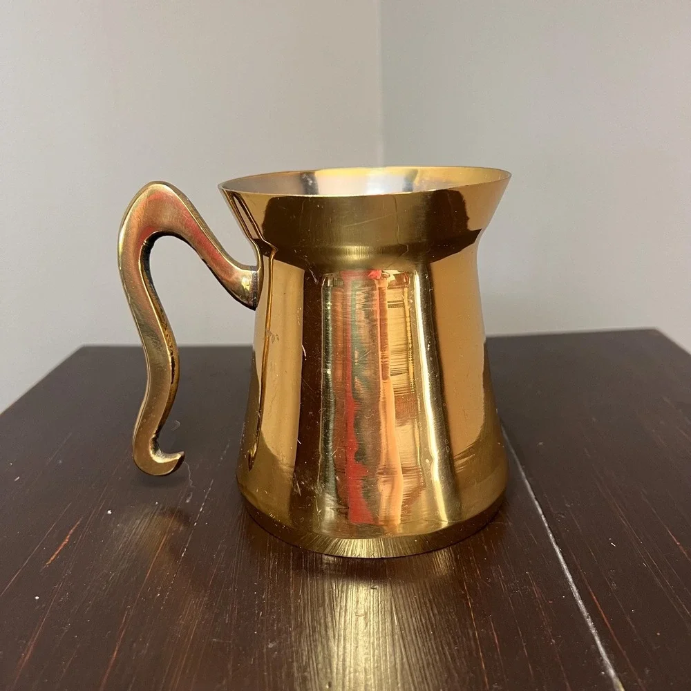 Vintage Brass Tankard Mug Polished Brass Stein Sculptural Handle Mid Century Bar